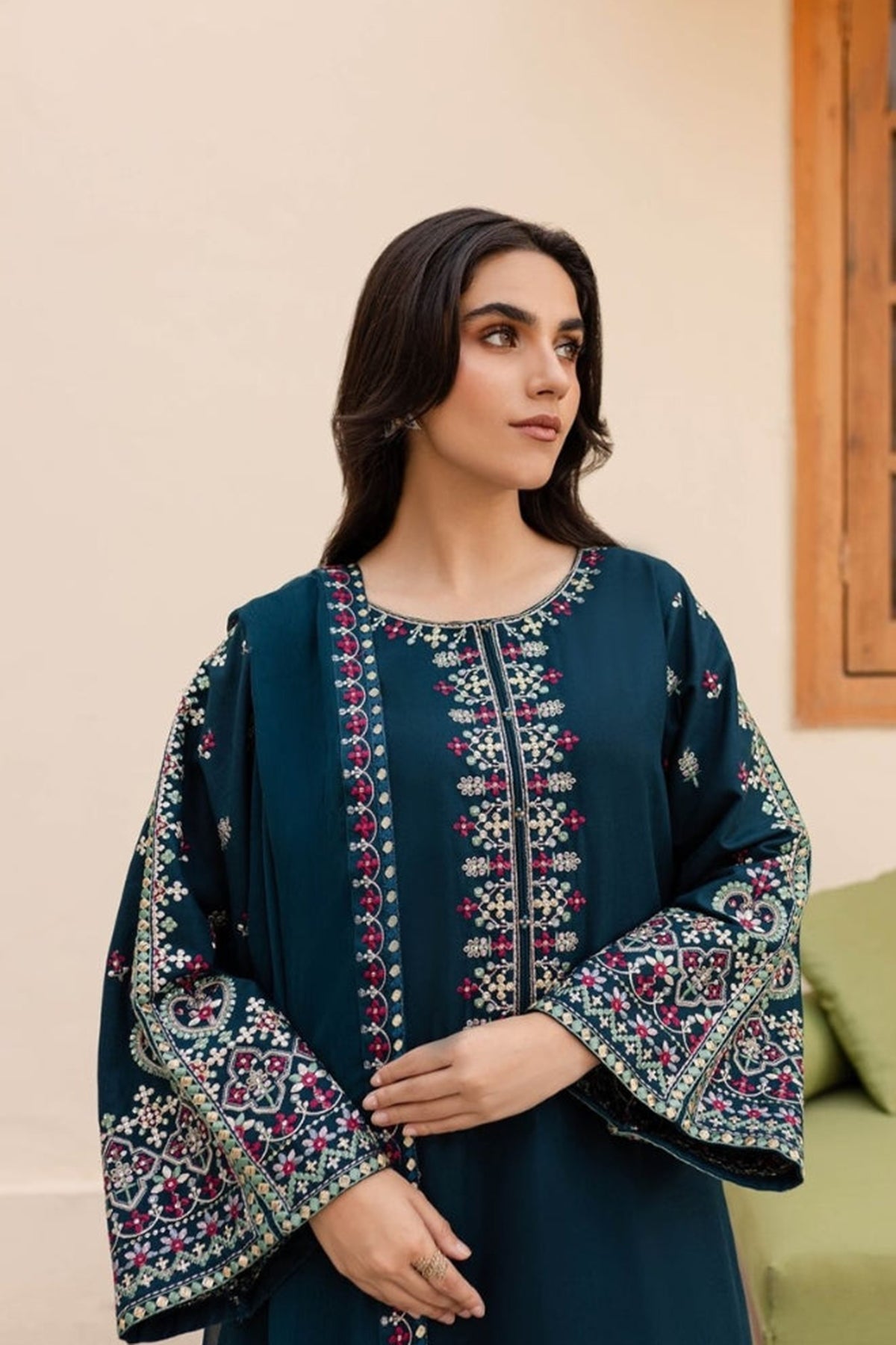 Batik Embroidered Lawn 3pc with Embroidered Chiffon Dupatta-