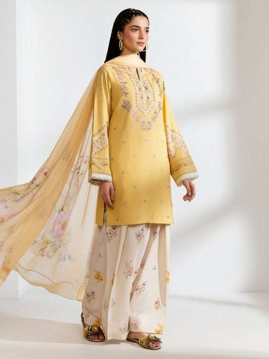 Gulabo Embroidered 3pcs fabric lawn cotton ￼