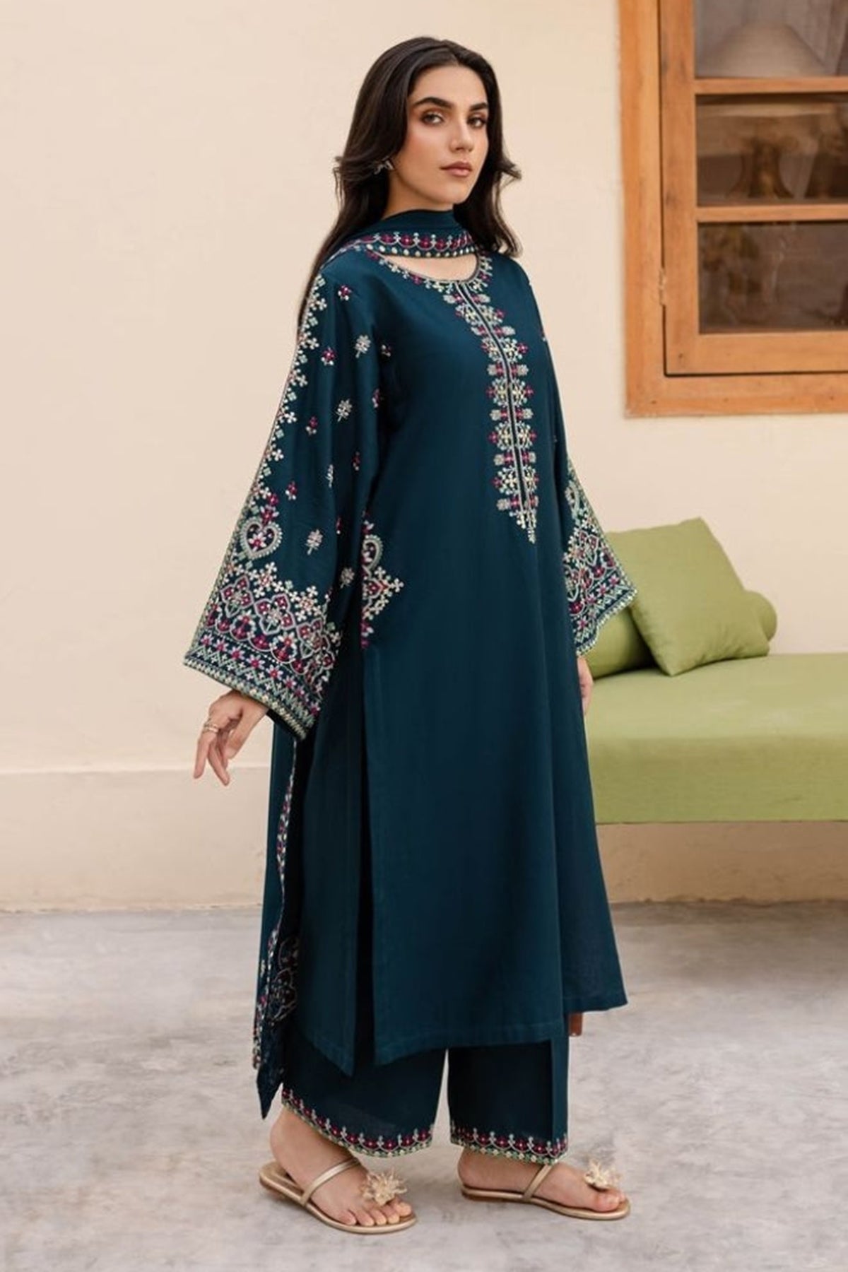 Batik Embroidered Lawn 3pc with Embroidered Chiffon Dupatta-